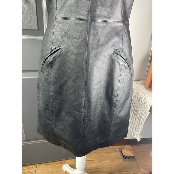 Vintage Newport News Genuine Black Leather Dress Sz 12 Biker Grunge Goth - Picture 3 of 14